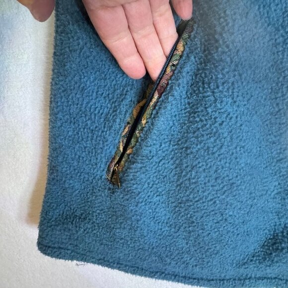 L.L. Bean Vintage 1/4 Snap Fleece Pullover Teal Blue Tapestry Trim Large #1412 - Picture 9 of 11